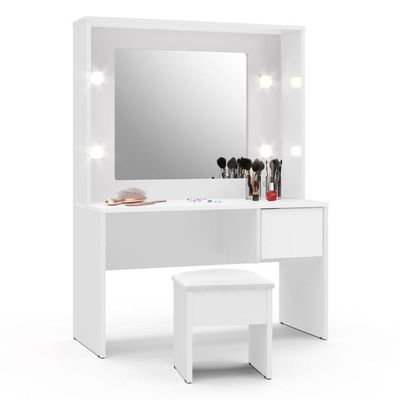 Penteadeira Infantil Bombonera sem Gavetas com Iluminação LED em MDF Branco