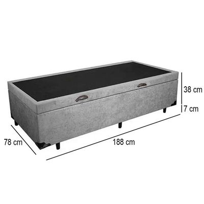 Cama Box Baú Solteiro Suede Mega Cama Cinza 88x188x45cm