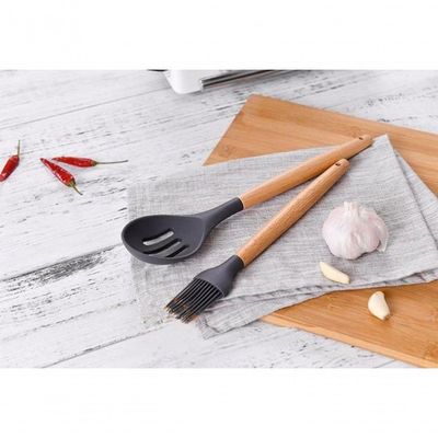 Kit 12 Peças Utensilios De Cozinha Colher Espatula Fue Pincel Cinza