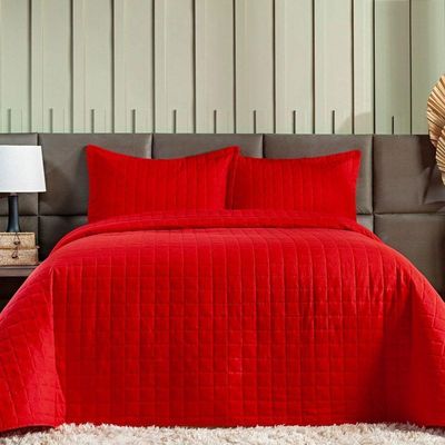 Kit Colcha Matelassê Percal 300 Fios Basic Queen 07 Peças 100% Poliéster - Vermelho Lady