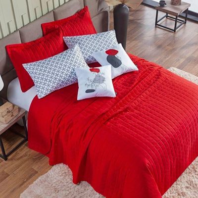 Kit Colcha Matelassê Percal 300 Fios Basic Queen 07 Peças 100% Poliéster - Vermelho Lady
