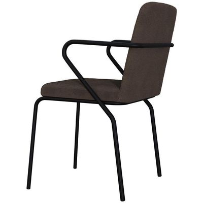 Kit 02 Cadeiras Estofada Para Sala De Jantar Com Braço Loft Preto C01 Bouclê Marrom - Lyam Decor