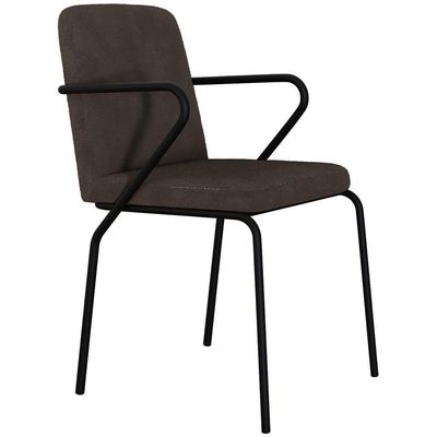 Kit 02 Cadeiras Estofada Para Sala De Jantar Com Braço Loft Preto C01 Bouclê Marrom - Lyam Decor