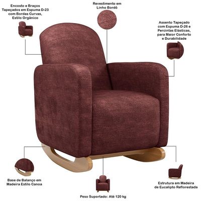 Poltrona De Amamentação Com Balanço Orgânica Saori W01 Linho Bordo - Lyam Decor