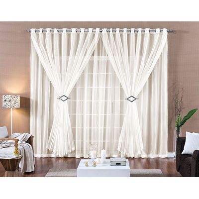 Cortina Paula 2,00m x 1,70m Palha Tecido Voal Leve Clean Para Sala ou Quarto