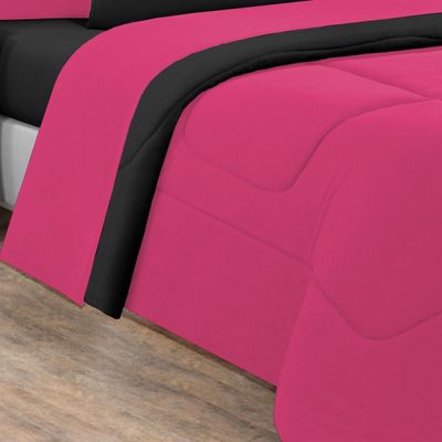 Kit Edredom + Jogo De Lençol Malha 100% Algodão Gran Moratta 7 Peças Casal - Pink /Preto