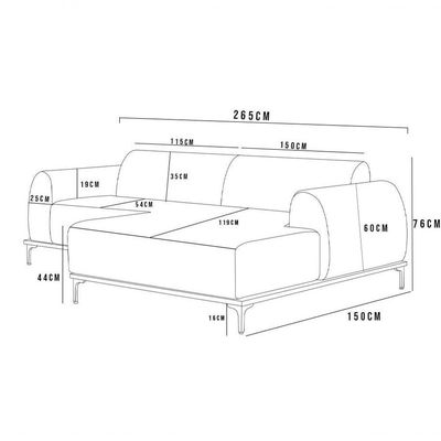 Sofá 4 Lugares Com Chaise Direito 265cm Chumbo