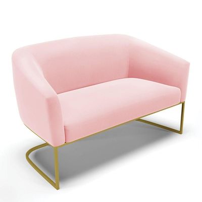 Namoradeira E 2 Poltronas Base Industrial Dourado Stella Suede D03 - D'rossi Cor Rosa Bebê