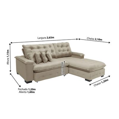 Sofá Berlin 2.65x2.10m Com Chaise Super Pillow Top - Bege