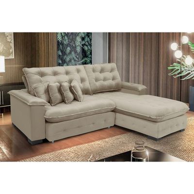 Sofá Berlin 2.65x2.10m Com Chaise Super Pillow Top - Bege