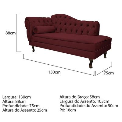 Diva Recamier Diana 130Cm Lado Direito Suede Bordô
