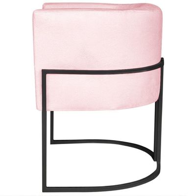 Poltrona Dália Luxo Moderna Estofada Design Sofisticado Com Base De Ferro Preto Suede Rosa Bebê