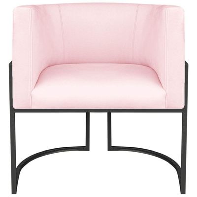 Poltrona Dália Luxo Moderna Estofada Design Sofisticado Com Base De Ferro Preto Suede Rosa Bebê