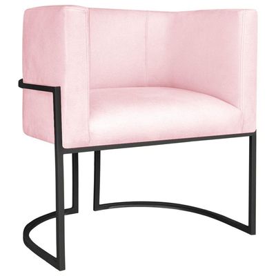 Poltrona Dália Luxo Moderna Estofada Design Sofisticado Com Base De Ferro Preto Suede Rosa Bebê