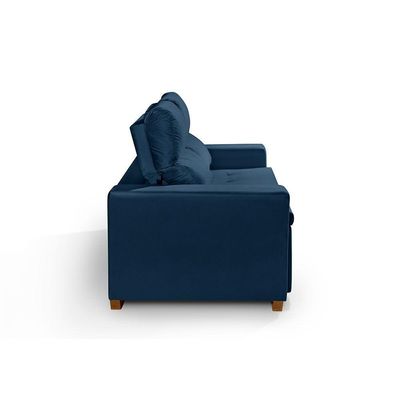 Sofá 3 Lugares 195cm Com Molas, Retrátil E Reclinável Azul