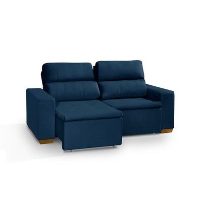 Sofá 3 Lugares 195cm Com Molas, Retrátil E Reclinável Azul