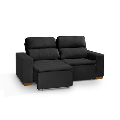 Sofá 3 Lugares 195cm Com Molas, Retrátil E Reclinável Preto