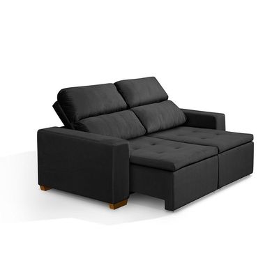 Sofá 3 Lugares 195cm Com Molas, Retrátil E Reclinável Preto