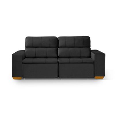 Sofá 3 Lugares 195cm Com Molas, Retrátil E Reclinável Preto