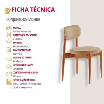 Conjunto 2 Cadeiras De Jantar Ballare Soft Moderna Mobília Turim 07 / Imbuia Nat.