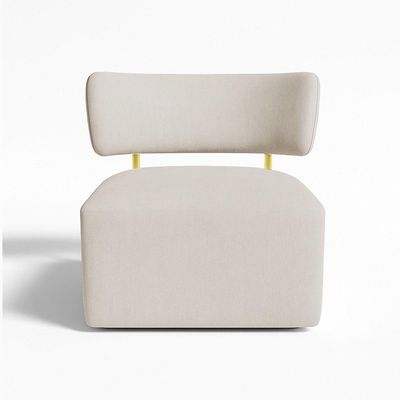 Poltrona Decorativa Orgânica Maya Veludo Bege Ferro Dourado - Pallazio