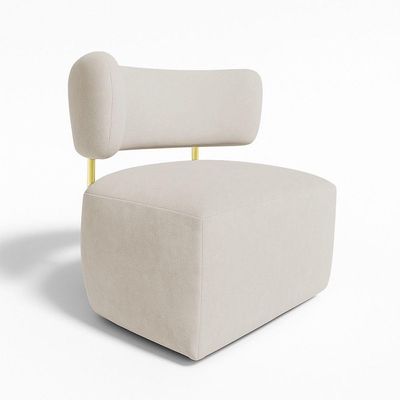 Poltrona Decorativa Orgânica Maya Veludo Bege Ferro Dourado - Pallazio