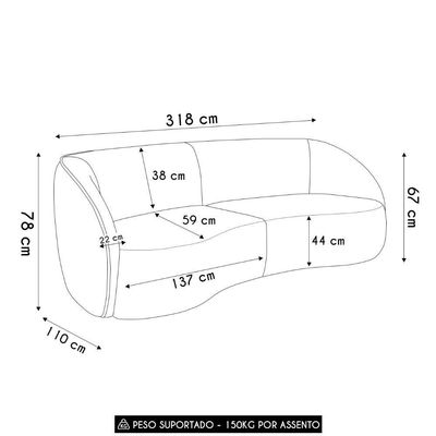 Sofá 4 Lugares 318cm Orgânico Zion M22 Boucle Branco - Mpozenato
