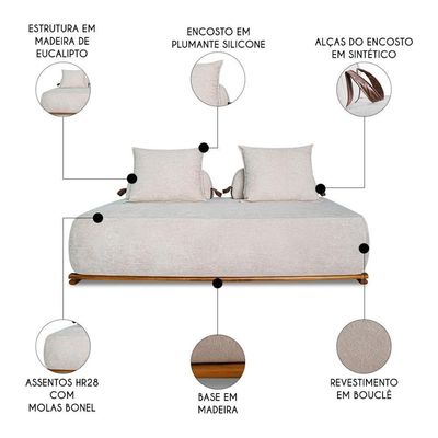 Sofá 3 Lugares 220cm Ilha Base Madeira Viero S06 Boucle Bege - Mpozenato