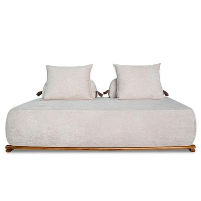 Sofá 3 Lugares 220cm Ilha Base Madeira Viero S06 Boucle Bege - Mpozenato