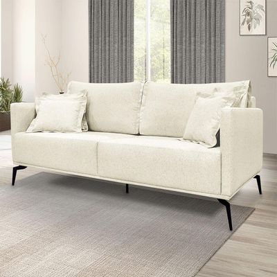 Sofá 3 Lugares 200cm Pés De Metal Vecchia S06 Linho Natural - Mpozenato