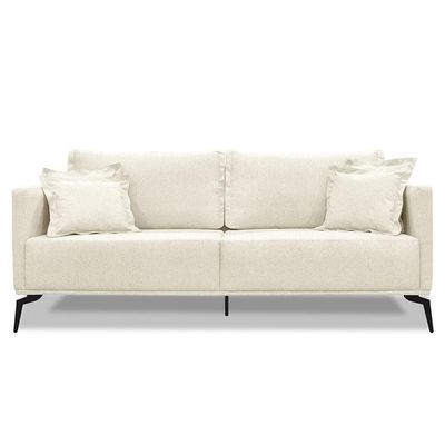 Sofá 3 Lugares 200cm Pés De Metal Vecchia S06 Linho Natural - Mpozenato