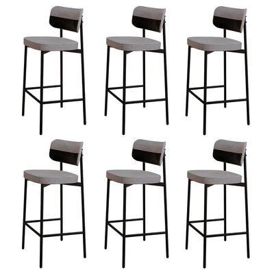 Banqueta Alta Bar Estofada Kit 6 Ella M25 Linho Cinza Cl-preto - Mpozenato