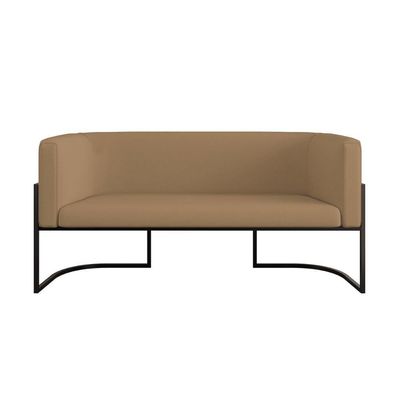 Sofá 2 Lugares Veludo Com Base De Metal Preta Capuccino