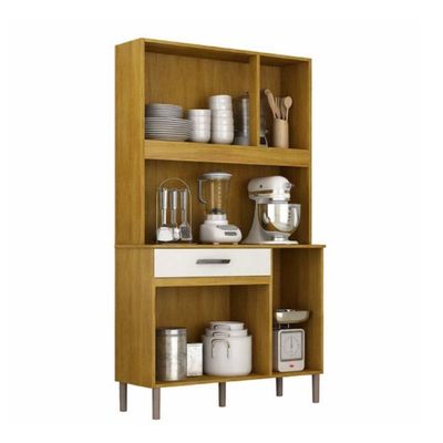 Armário De Cozinha Valença Multiuso 6 Portas Mobilihouse Cinamomo/off White Acetinado