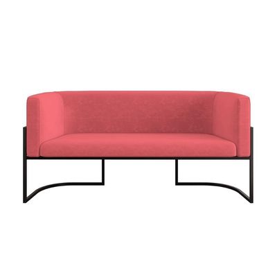 Sofá 2 Lugares Com Base De Metal Preto Reforçada Rosa