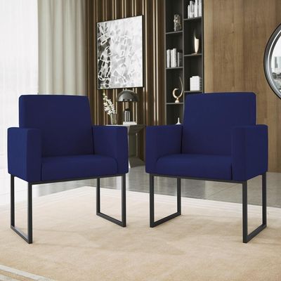 Kit Sofá 2 Lugares + 2 Poltronas Para Recepção Sala Balaqui Cor:azul Marinho Azul Marinho