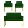 Kit Sofá 2 Lugares + 2 Poltronas Recepção Sala Base Dourada Cor:verde Verde