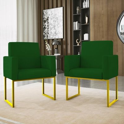 Kit Sofá 2 Lugares + 2 Poltronas Recepção Sala Base Dourada Cor:verde Verde