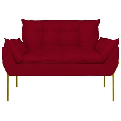 Sofá Namoradeira Base Metal Dourada Reforçada Tecido Suede Vermelho