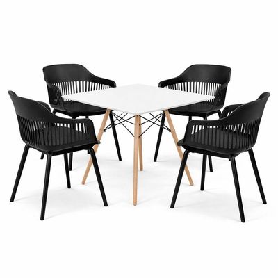 Conjunto Mesa De Jantar Quadrada 90cm Branco Com 4 Cadeiras Marcela – Design Moderno E Sofisticado, Preto