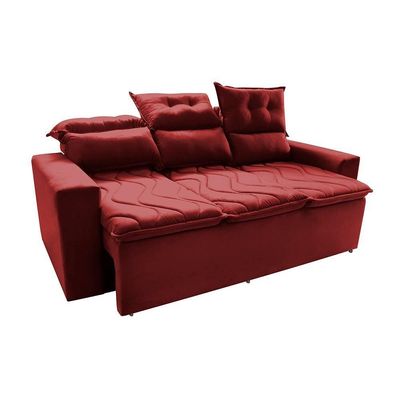 Sofá 3 Lugares Retrátil E Reclinável 2,00m Cama Inbox Smal Com Bordado Pantográfico Suede Vermelho