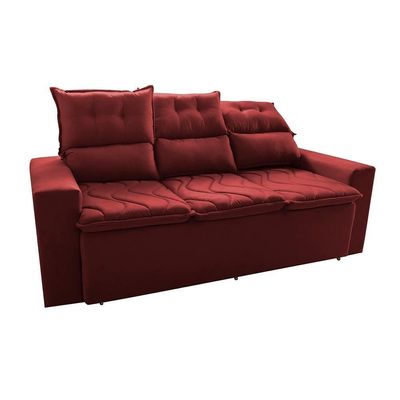 Sofá 3 Lugares Retrátil E Reclinável 2,00m Cama Inbox Smal Com Bordado Pantográfico Suede Vermelho