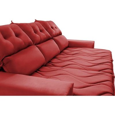 Sofá 3 Lugares Retrátil E Reclinável 2,00m Cama Inbox Smal Com Bordado Pantográfico Suede Vermelho