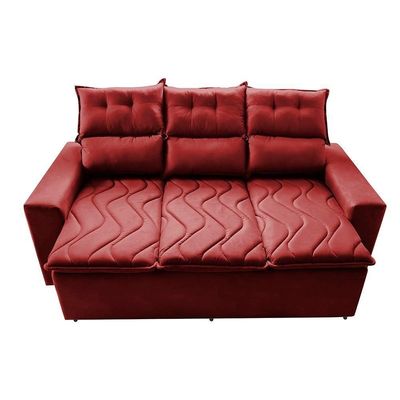 Sofá 3 Lugares Retrátil E Reclinável 2,00m Cama Inbox Smal Com Bordado Pantográfico Suede Vermelho