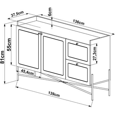 Balcão Buffet 139cm Pés Metálicos Oslo - Nero