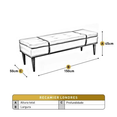 Recamier Londres Luxo Madeira Maciça Castellar Móbile Veludo Bege Claro Veludo Bege Claro