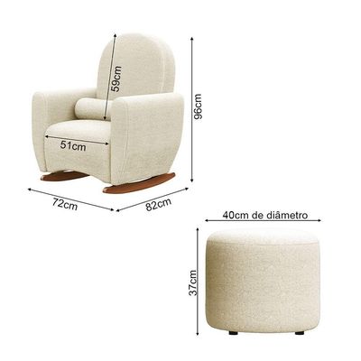 Poltrona Amamentação De Balanço Com Puff Lara Estrutura Reforçada E Design Orgânico Chenille Bege