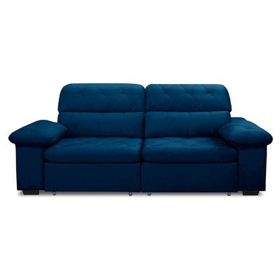 Sofa Retratil Reclinavel 2 Lugares 2,40 Crystal Veludo Azul Marinho Lansofbr