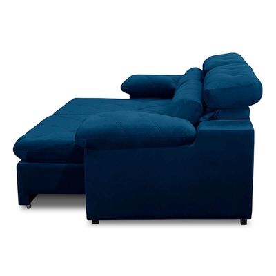 Sofa Retratil Reclinavel 2 Lugares 2,40 Crystal Veludo Azul Marinho Lansofbr