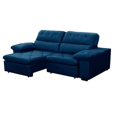 Sofa Retratil Reclinavel 2 Lugares 2,40 Crystal Veludo Azul Marinho Lansofbr